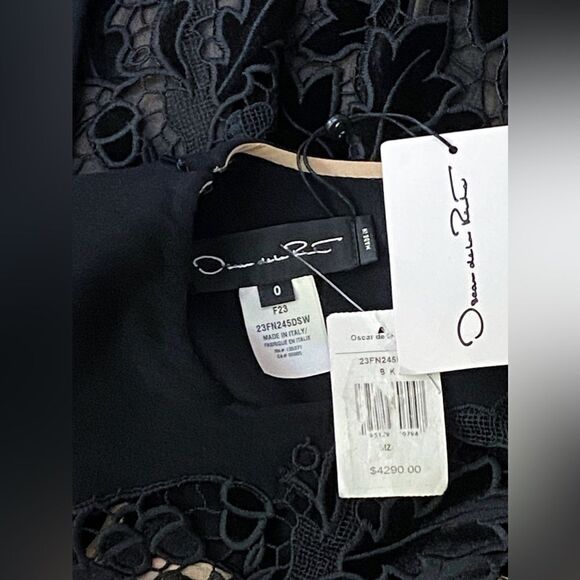 Oscar De La Renta Marbled Carnation Guipure Lace Inset Midi Dress size 0 - Picture 15 of 16